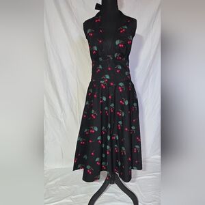 Black Cherry Print Halter Dress Pinup Rockabilly VLV